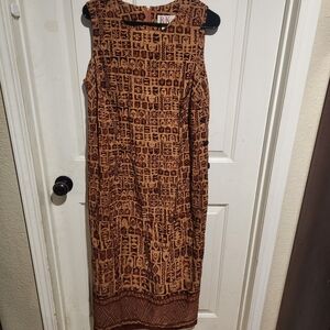 Vintage R&K Sleeveless Abstract Maxi Dress Grunge Boho Safari Size 14